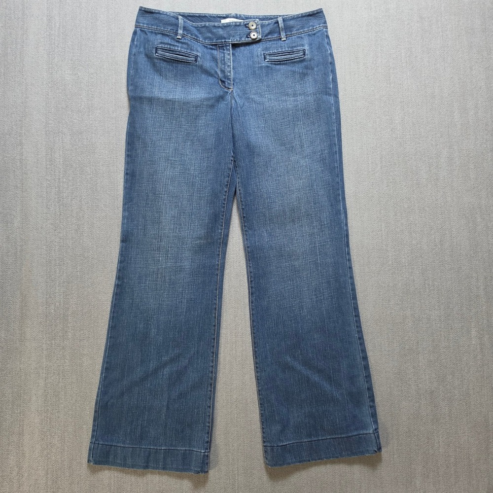 Ann Taylor LOFT Jeans Women 6 Blue Wide Leg Trouser Stretch Denim